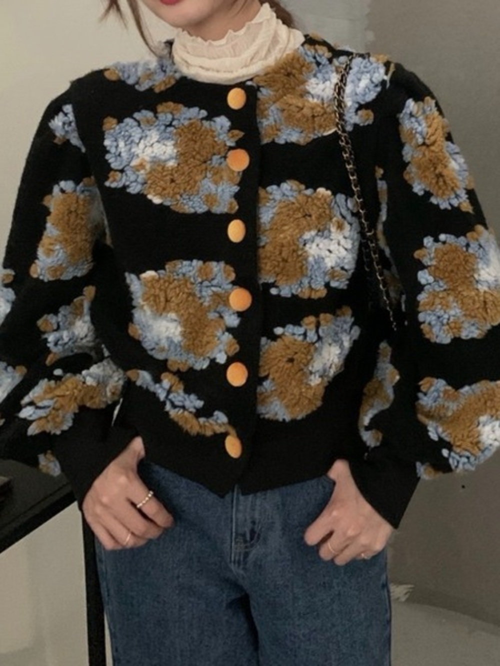✨ Retro Boutique 3D Plush Floral Textured Cropped Cardigan Jacket - XL ✨